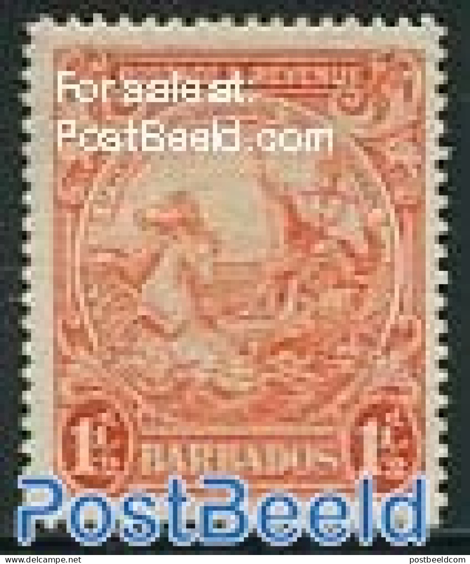 Barbados 1925 1.5p, Perf. 14, Stamp Out Of Set, Unused (hinged), Nature - Horses - Barbados (1966-...)