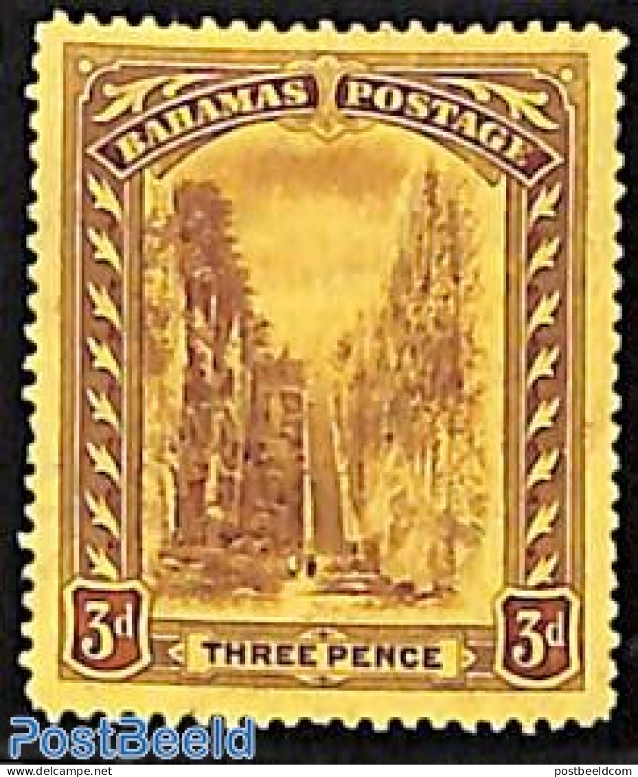 Bahamas 1916 3p, Purple On Yellow, Stamp Out Of Set, Unused (hinged) - Autres & Non Classés