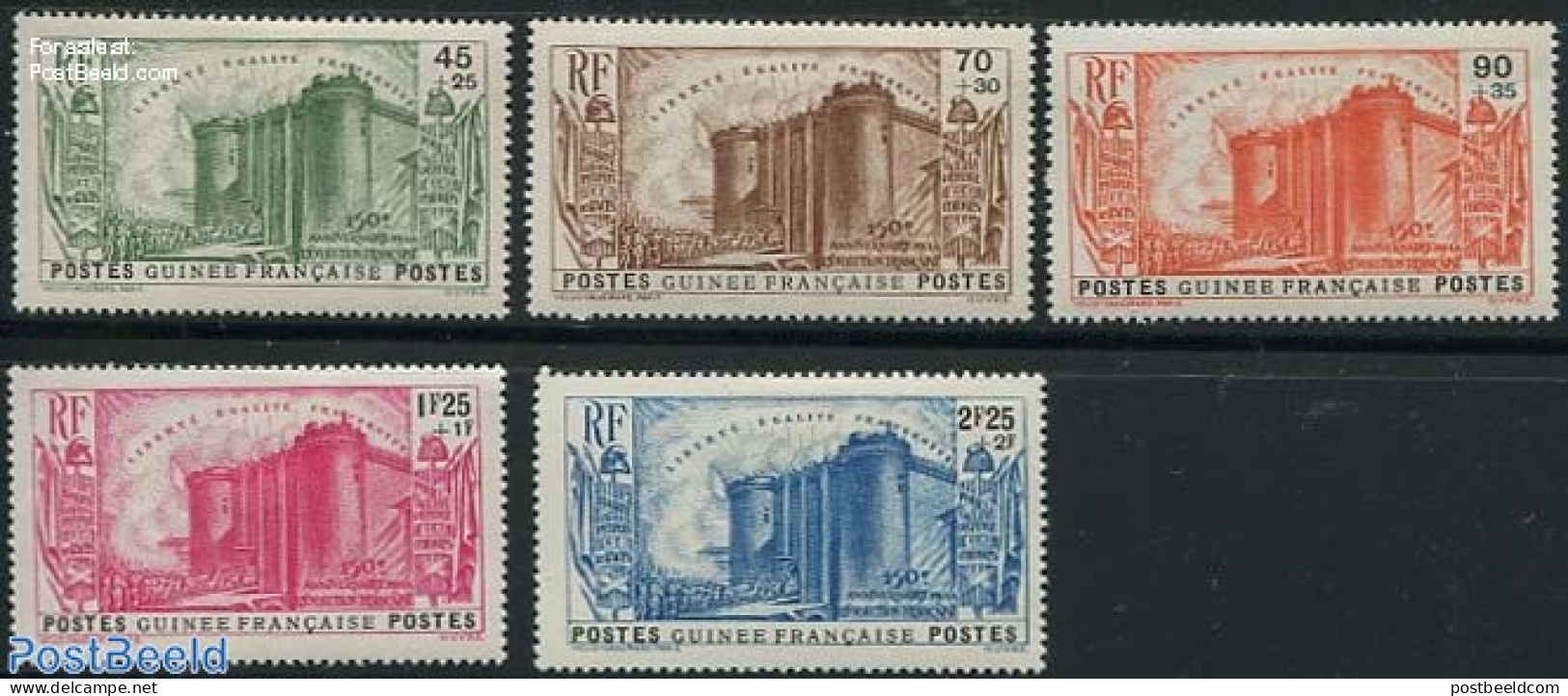 French Guinea 1939 150 Years French Revolution 5v, Unused (hinged), History - History - Castles & Fortifications - Schlösser U. Burgen