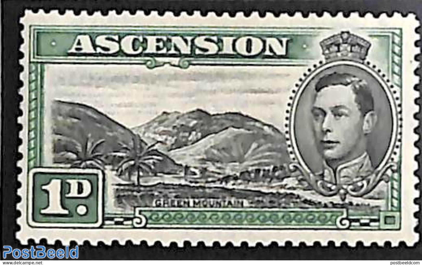 Ascension 1938 1p, Green/black, Perf. 13.5, Stamp Out Of Set, Unused (hinged), Sport - Mountains & Mountain Climbing - Escalade