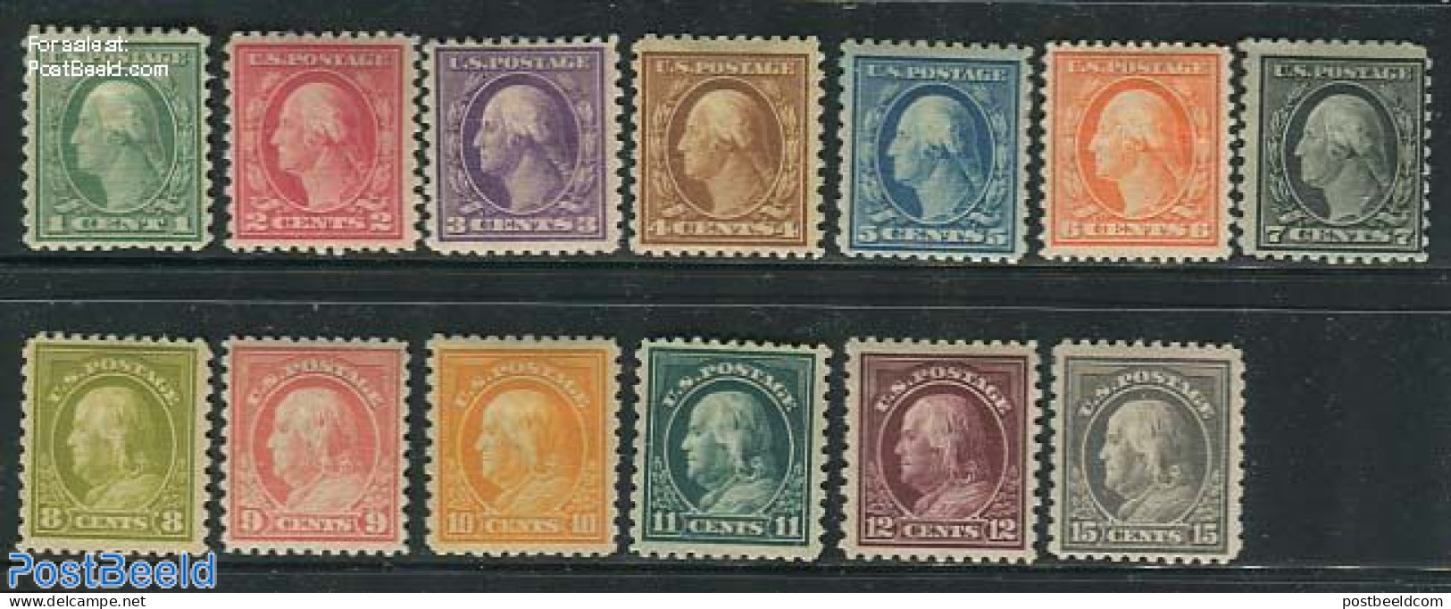United States Of America 1916 Definitives, Perf. 10, 13v, Shortset (1c-15c), Unused (hinged) - Unused Stamps