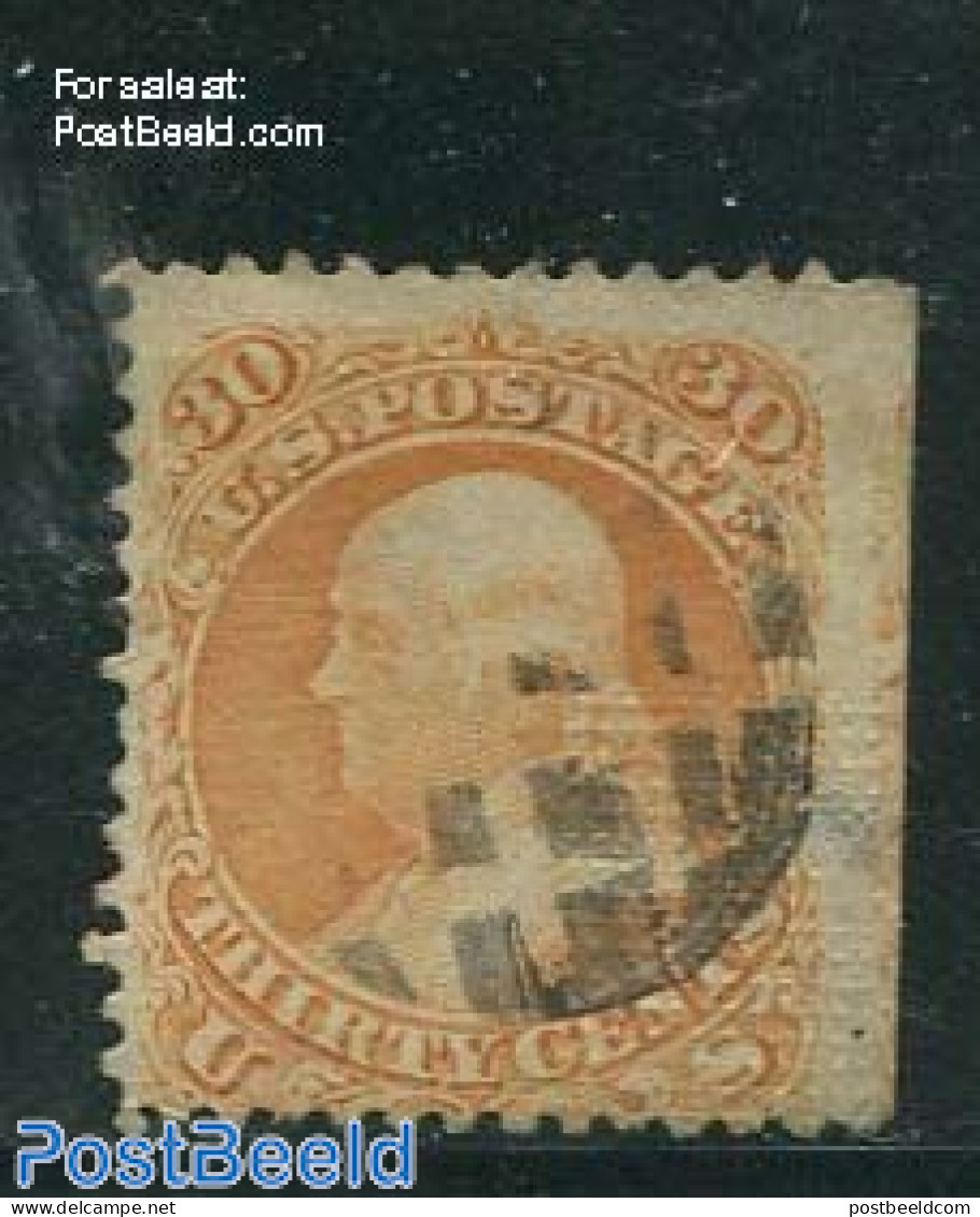 United States Of America 1861 30c Orange, Waffle, Used, Used - Used Stamps