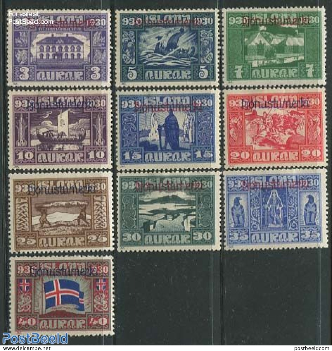 Iceland 1930 On Service 10v (shortset), Mint NH, History - Nature - Transport - Flags - Horses - Ships And Boats - Sonstige & Ohne Zuordnung