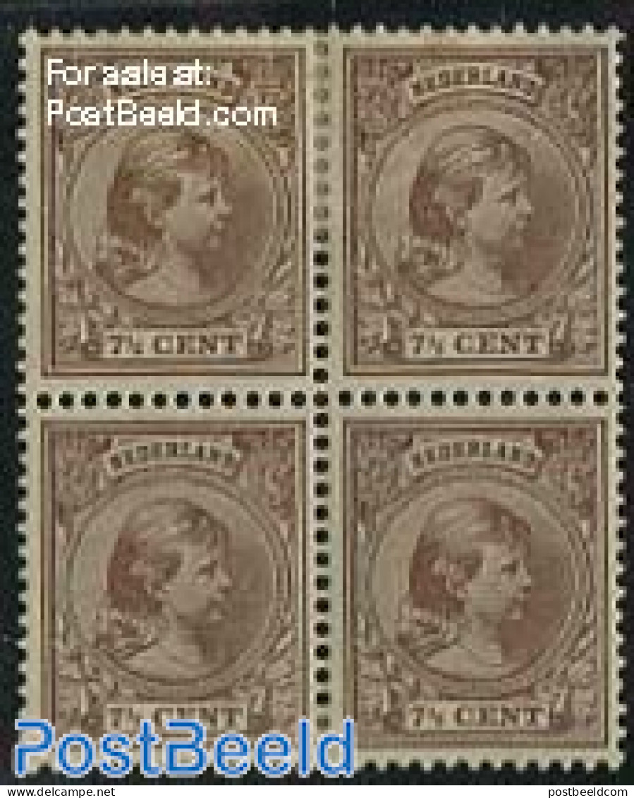 Netherlands 1891 7.5c Brown, Block Of 4 [+], Unused (hinged) - Unused Stamps