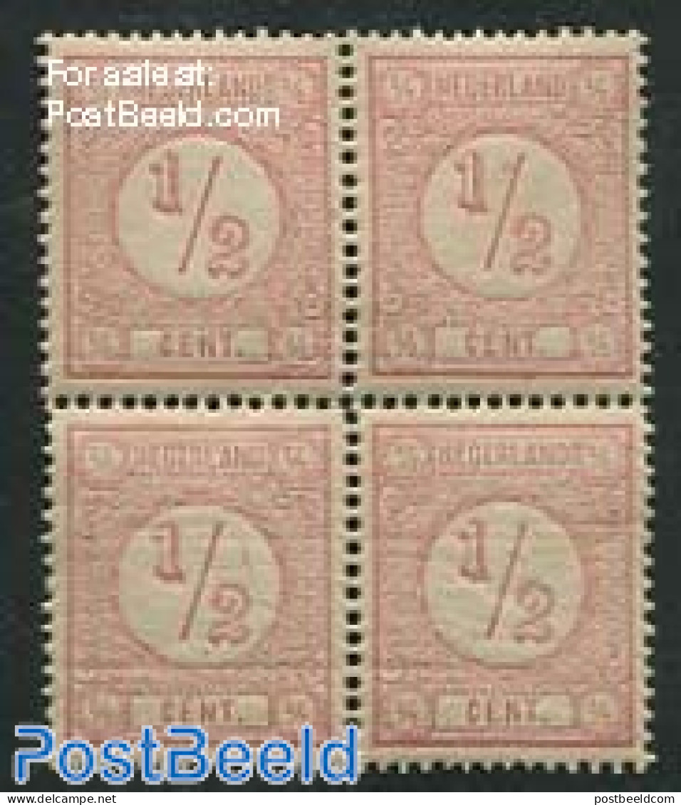 Netherlands 1876 1/2c Pink, Type I, Perf. 13.5:13.25 Block Of 4 [+], Mint NH - Ongebruikt