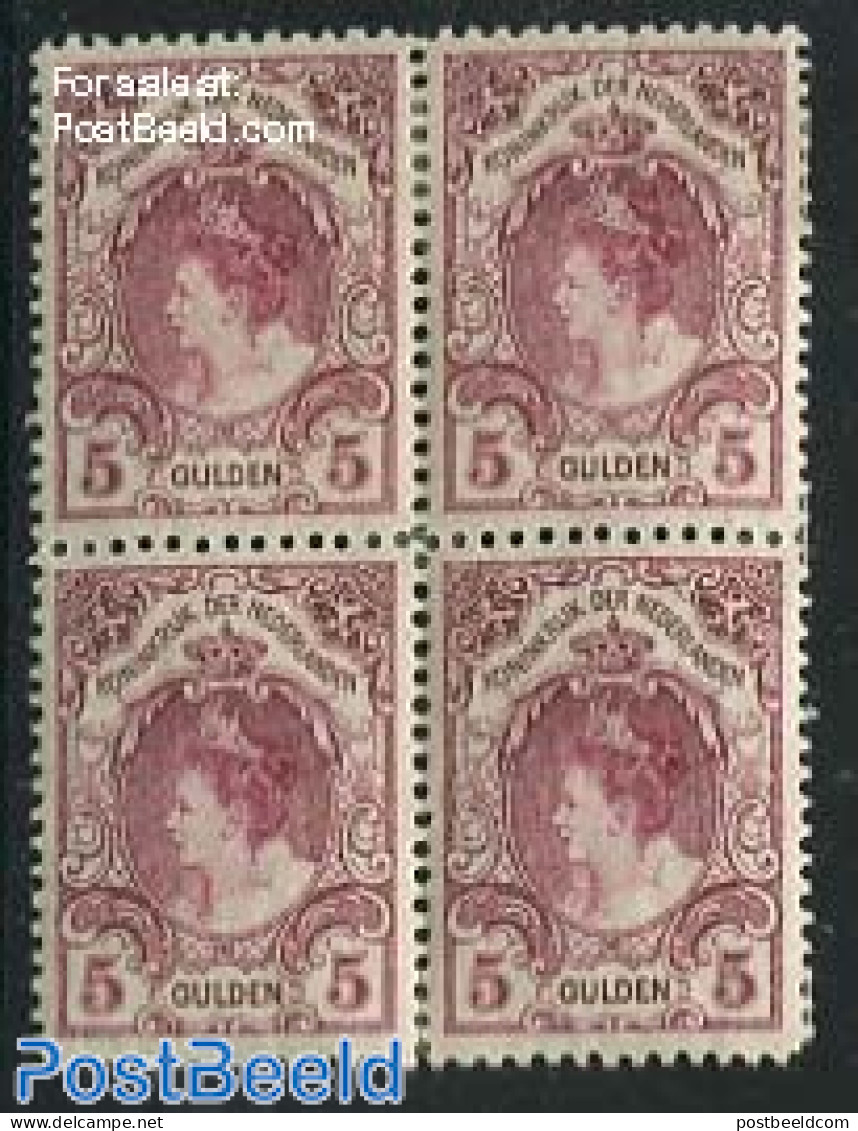 Netherlands 1899 5gld, Perf. 11.5, Block Of 4 [+] With Attest, Unused (hinged) - Ongebruikt