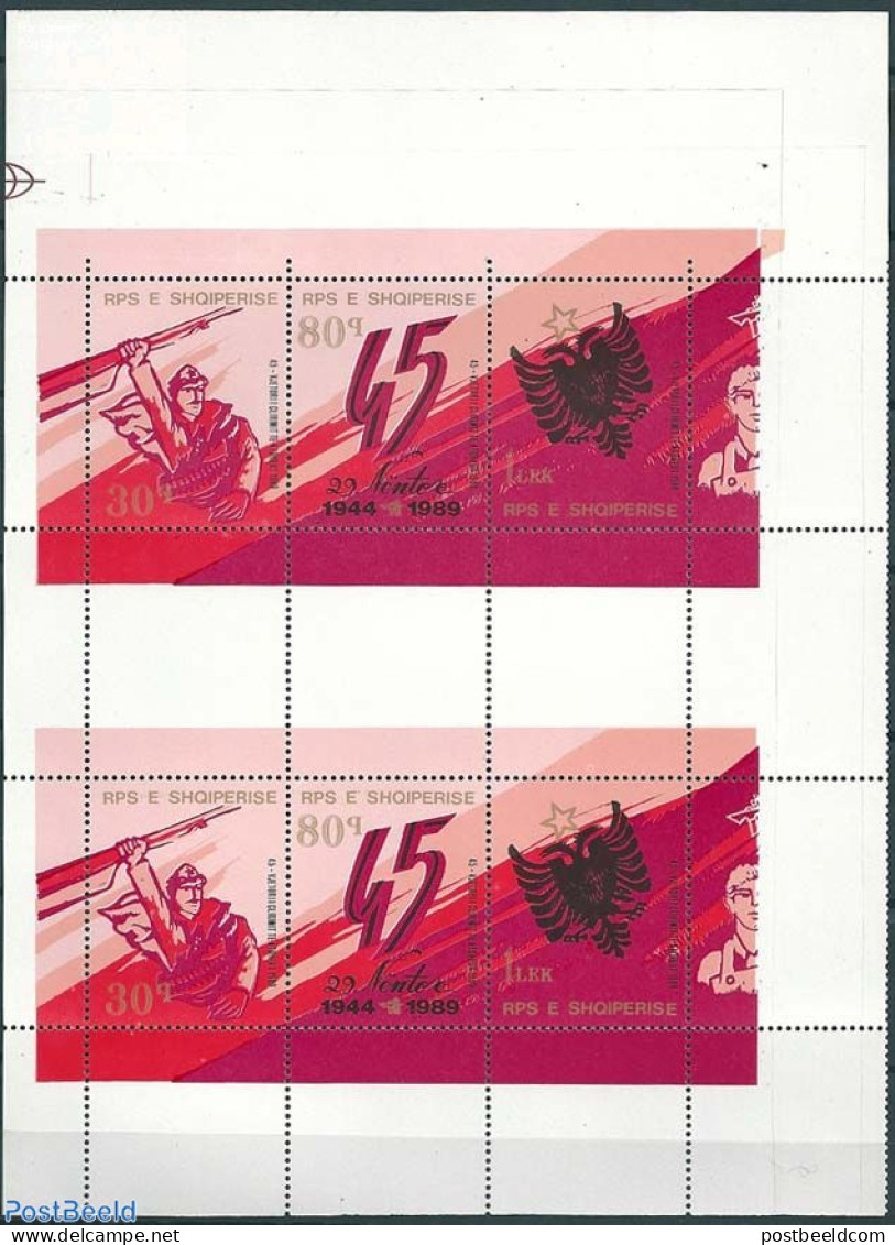 Albania 1989 Sheetlet With 2 Sets, Both With Party Unprinted 1.20L Stamp, Mint NH - Albanië