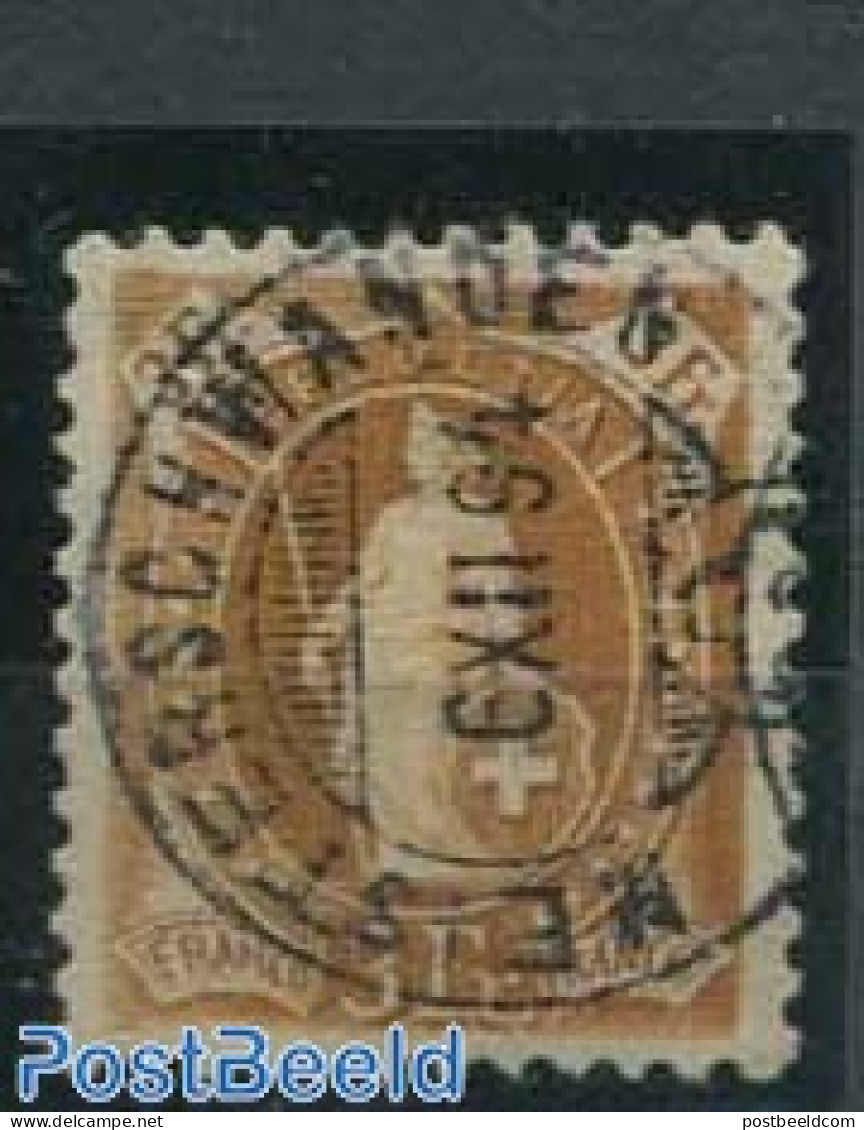Switzerland 1882 3Fr. Dark Yellow-orange, Contr. 1X, Perf. 11.75, Used Stamps - Used Stamps