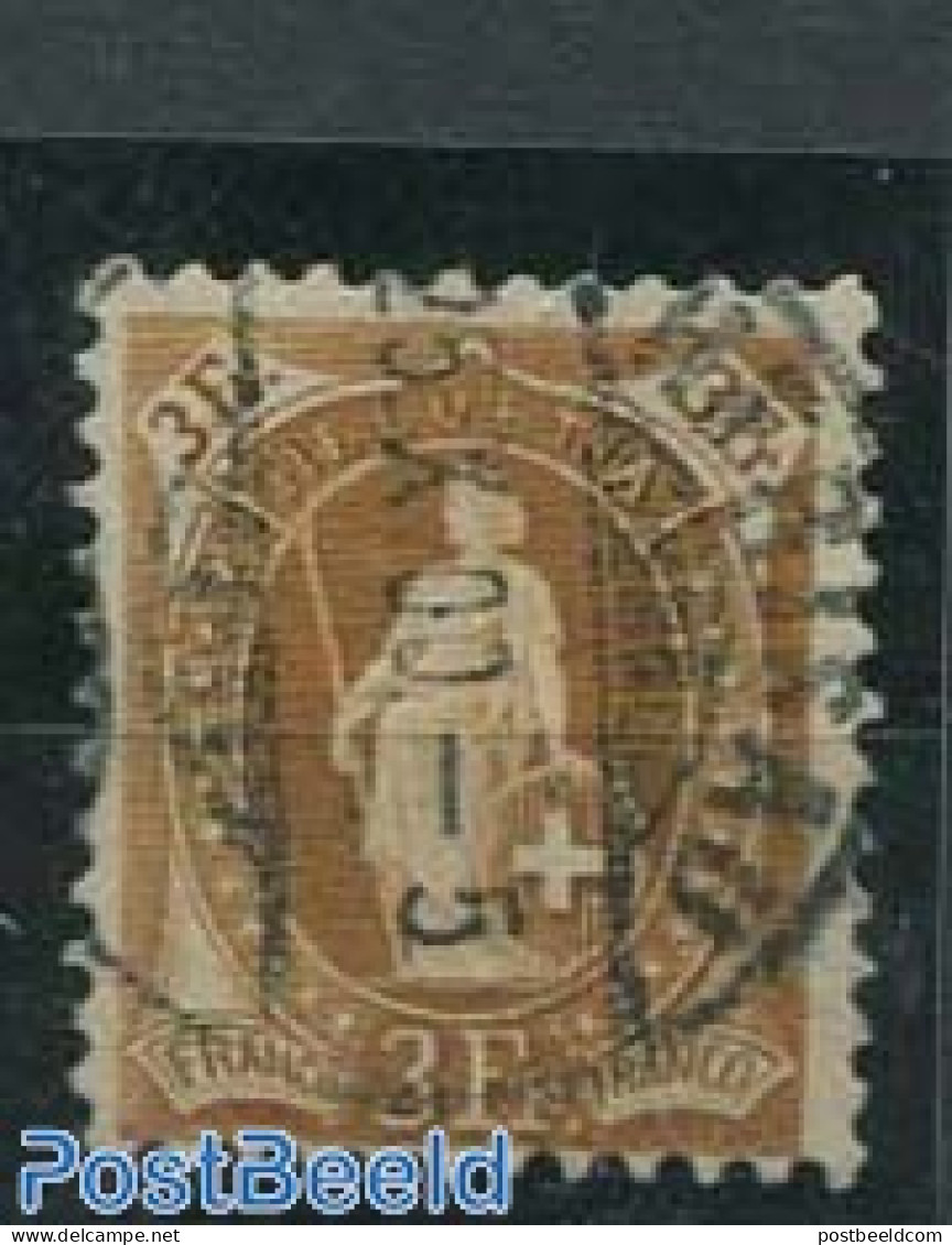Switzerland 1882 3Fr, Brown Ochre, Contr. 1X, Perf. 11.75, Used Stamps - Oblitérés