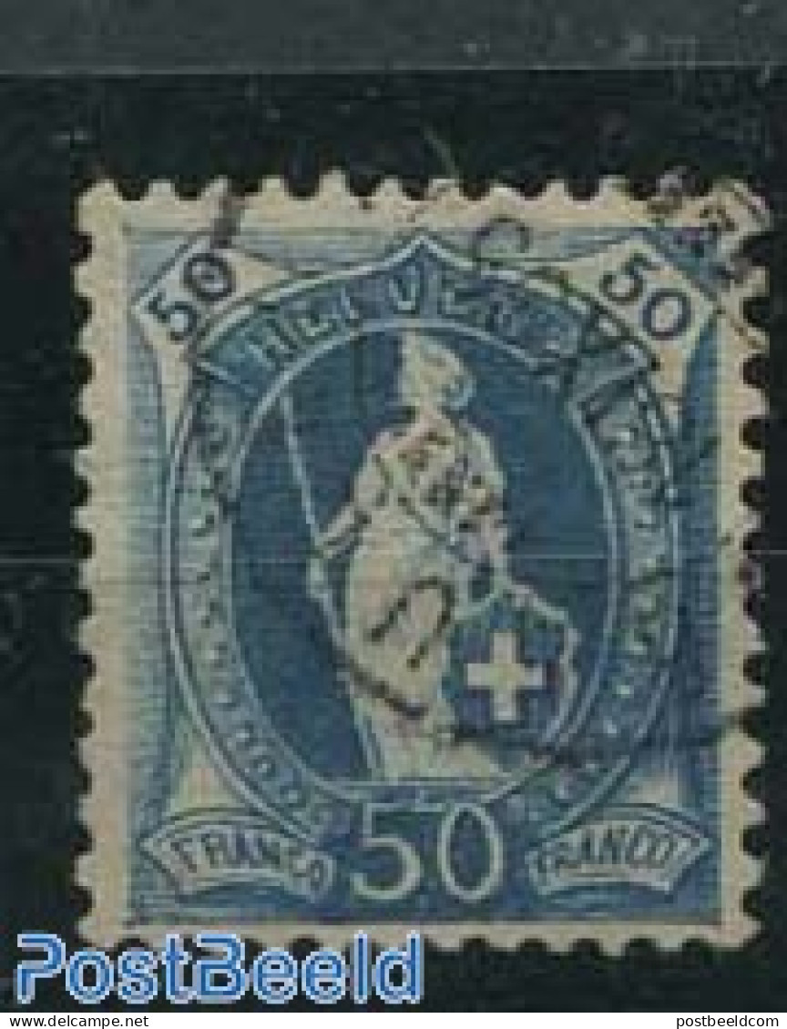 Switzerland 1882 50c, Cyan-blue, Contr. 1X, Perf. 11.75:11.25, Used Stamps - Used Stamps