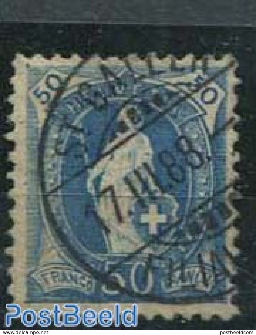 Switzerland 1882 50c Dark Cyan-blue, Contr. 1X, Perf. 11.75, Used Stamps - Used Stamps