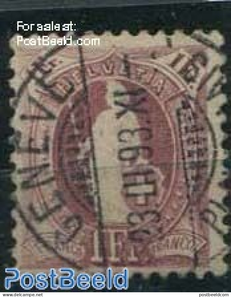 Switzerland 1882 1Fr, Bright Brown-purple, Contr.1X, Perf. 11.75:1, Used Stamps - Gebraucht