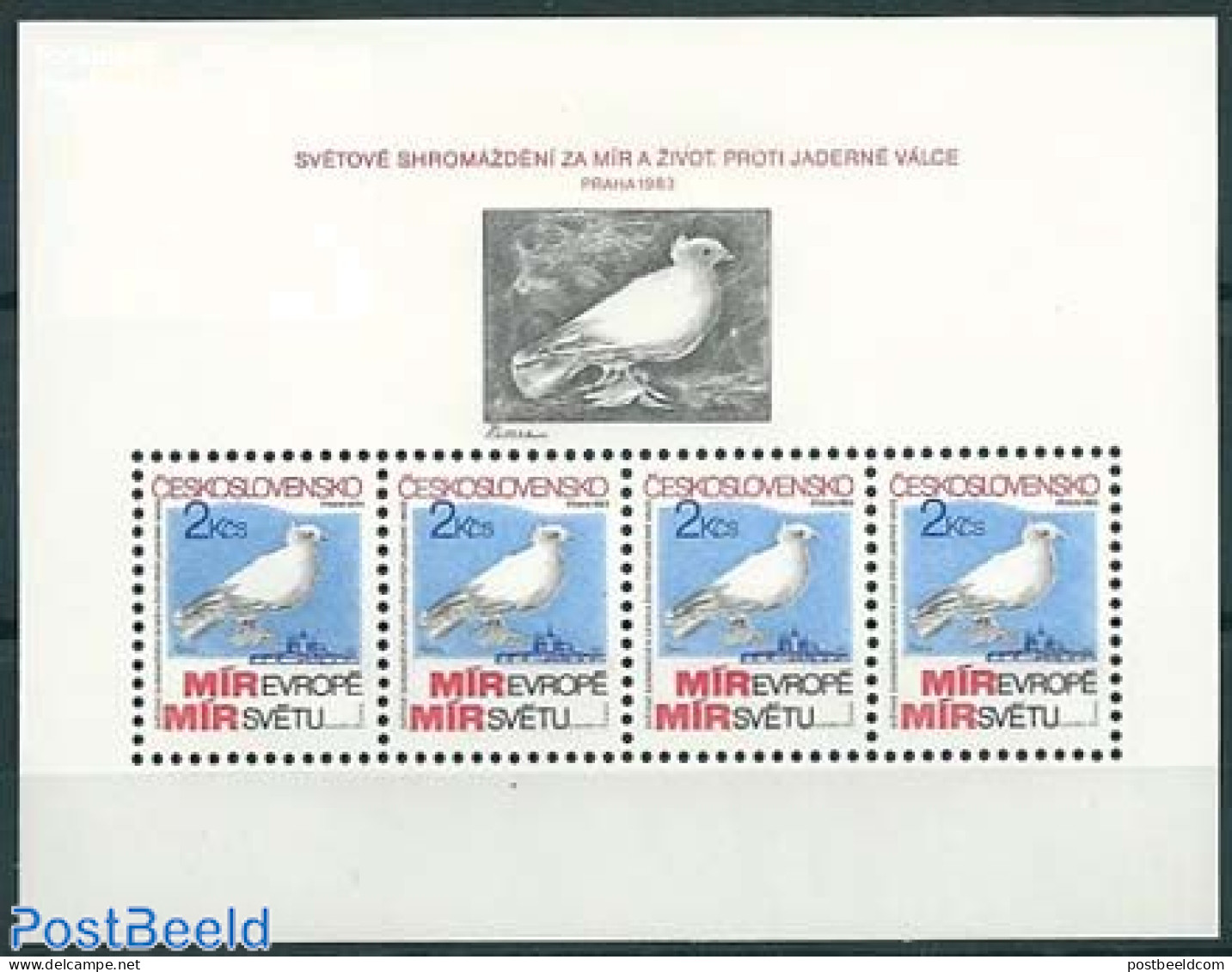 Czechoslovkia 1983 Peace Meeting S/s Without Control Number, Mint NH, History - Nature - Various - Peace - Birds - Err.. - Autres & Non Classés