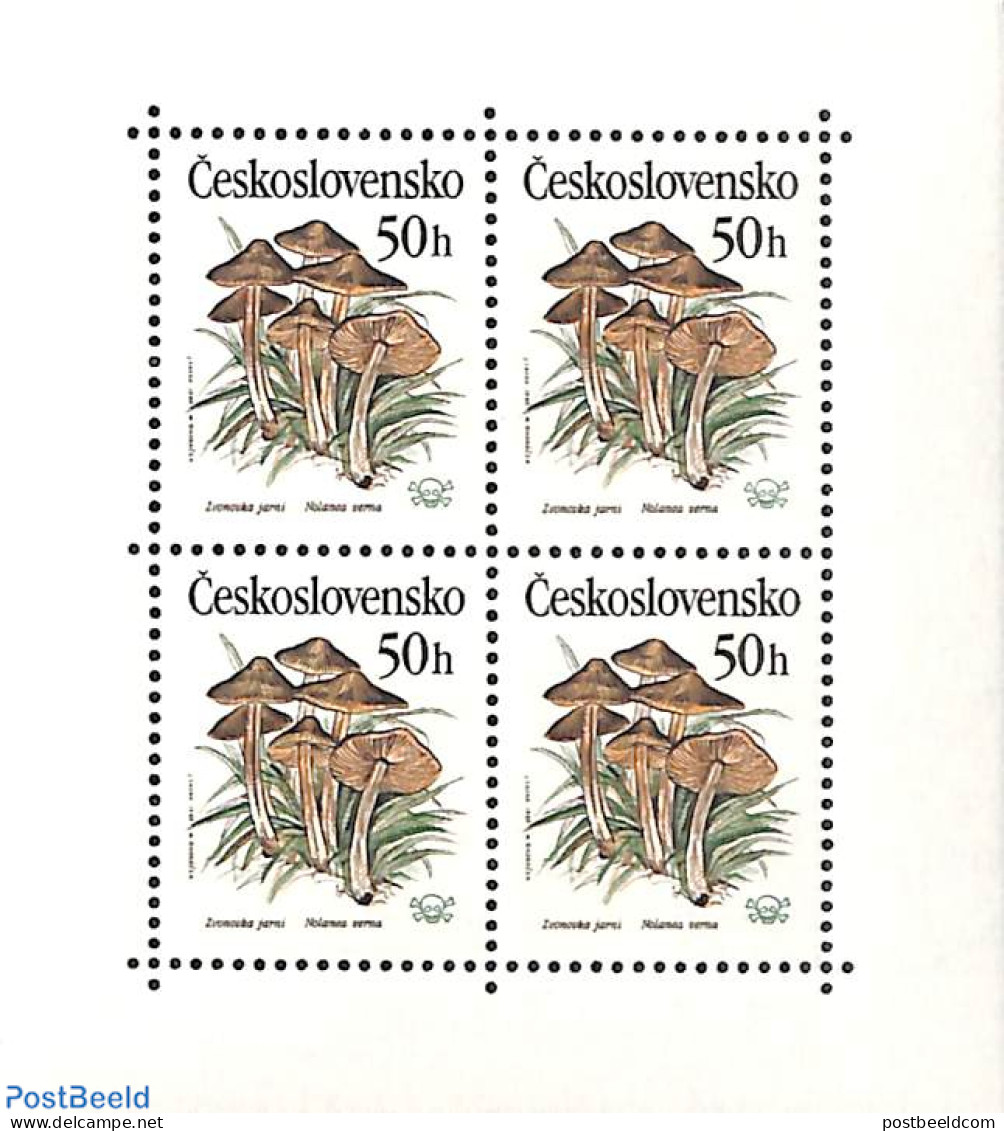 Czechoslovkia 1989 Mushrooms, Booklet Pane (booklet Never Issued), Mint NH, Nature - Various - Mushrooms - Special Items - Other & Unclassified