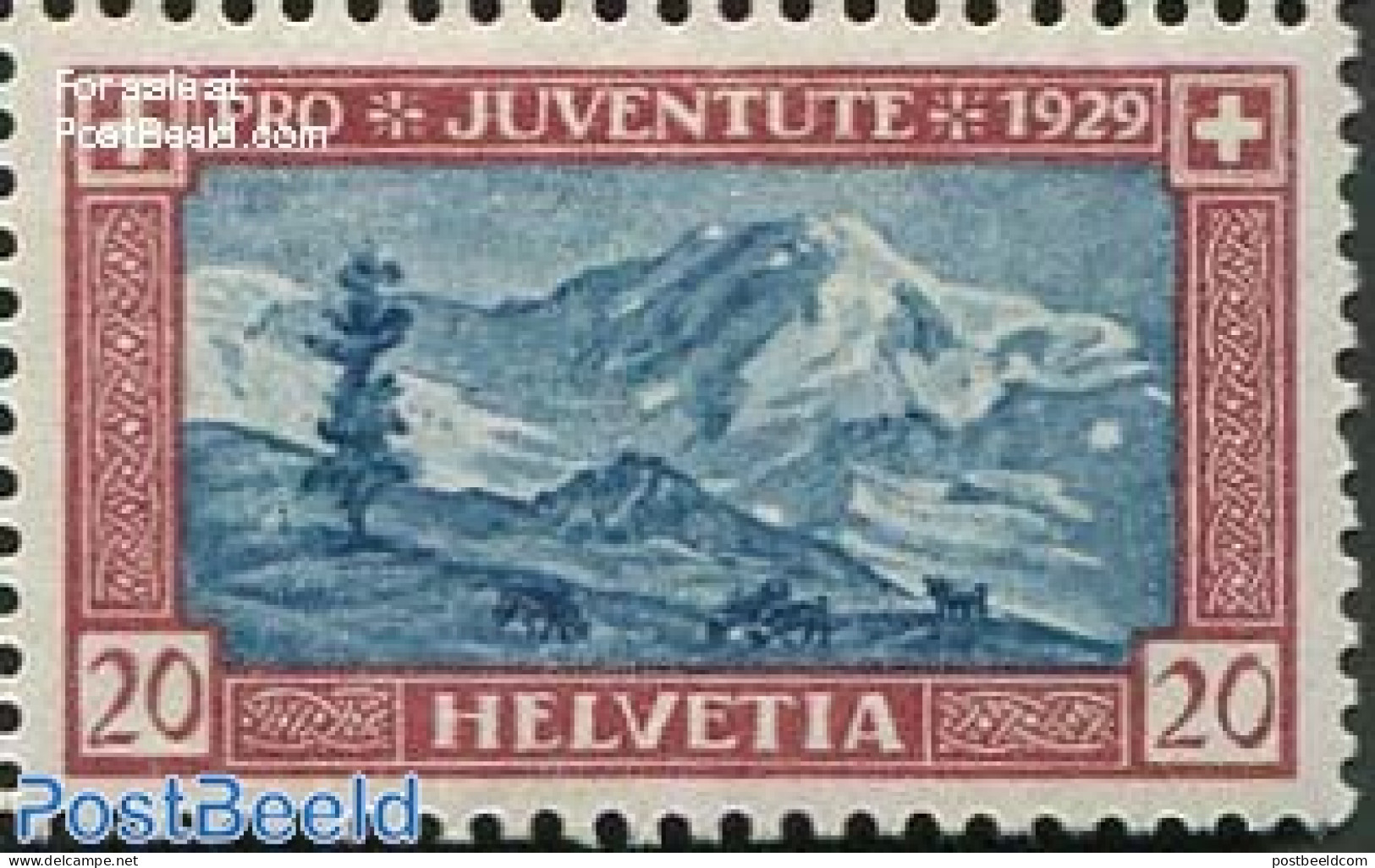 Switzerland 1929 20+5c, Plate Flaw, Points Left Of Den, Mint NH - Ungebraucht