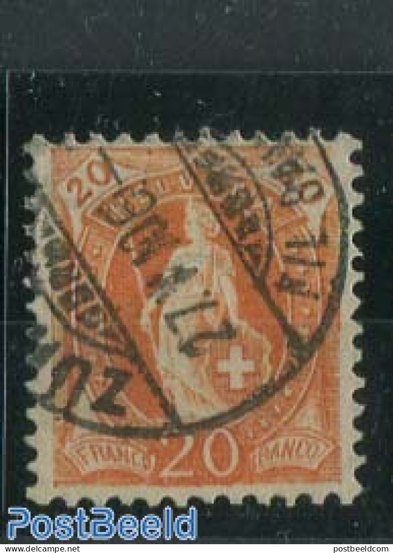 Switzerland 1882 20c Black-orange, Contr. 1Y, Perf. 11.75:12.25, Used Stamps - Gebraucht