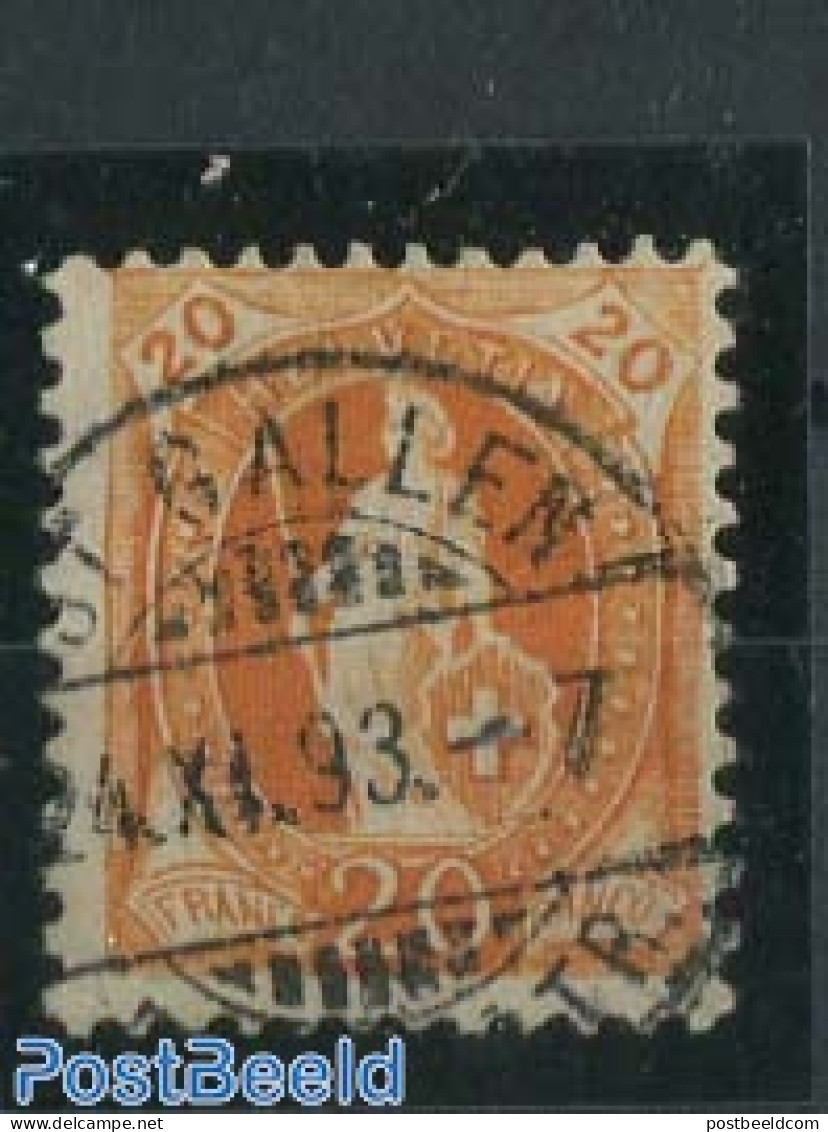 Switzerland 1882 20c, Red-orange, Perf. 11.75:11.25, Contr. 1X, Used Stamps - Oblitérés