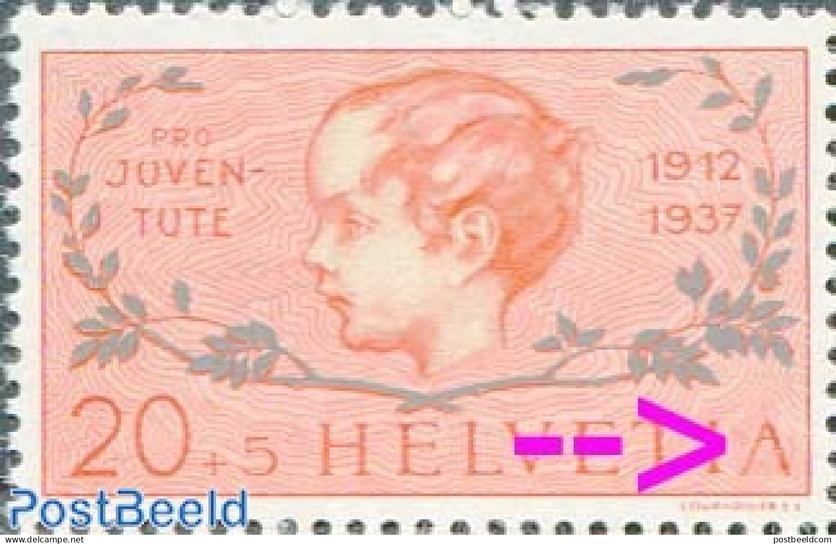 Switzerland 1937 20+5c, Plate Flaw, Damaged A Of HELVETIA, Mint NH, Various - Errors, Misprints, Plate Flaws - Ungebraucht