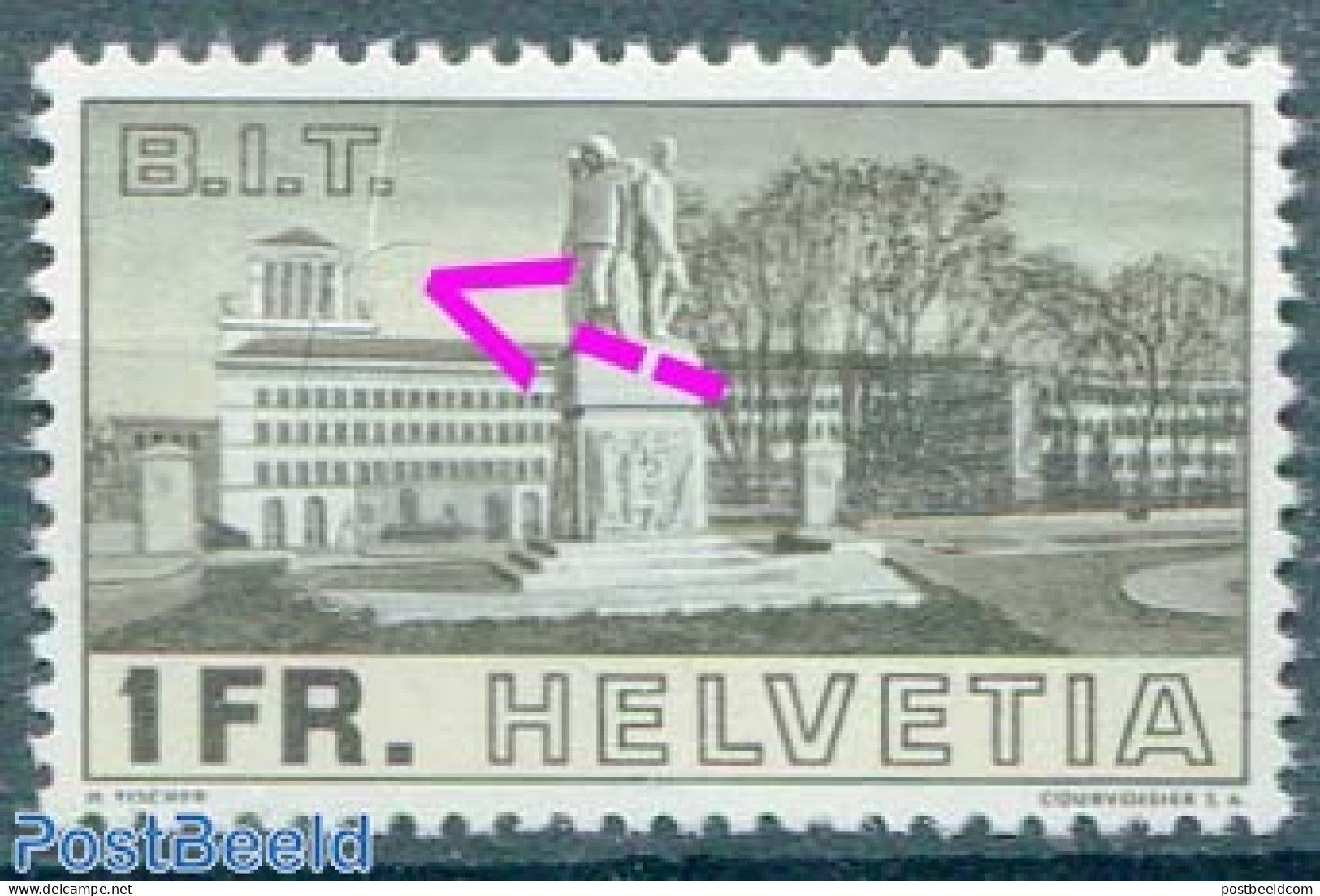 Switzerland 1938 1Fr, Plate Flaw, Colour Line Over Tower, Mint NH, Various - Errors, Misprints, Plate Flaws - Ongebruikt