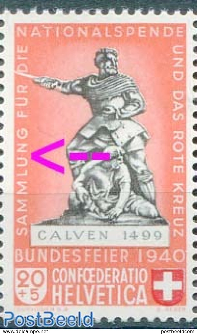 Switzerland 1940 20+5c, Plate Flaw, Line In UNG Of SAMMLUNG, Mint NH, Various - Errors, Misprints, Plate Flaws - Unused Stamps