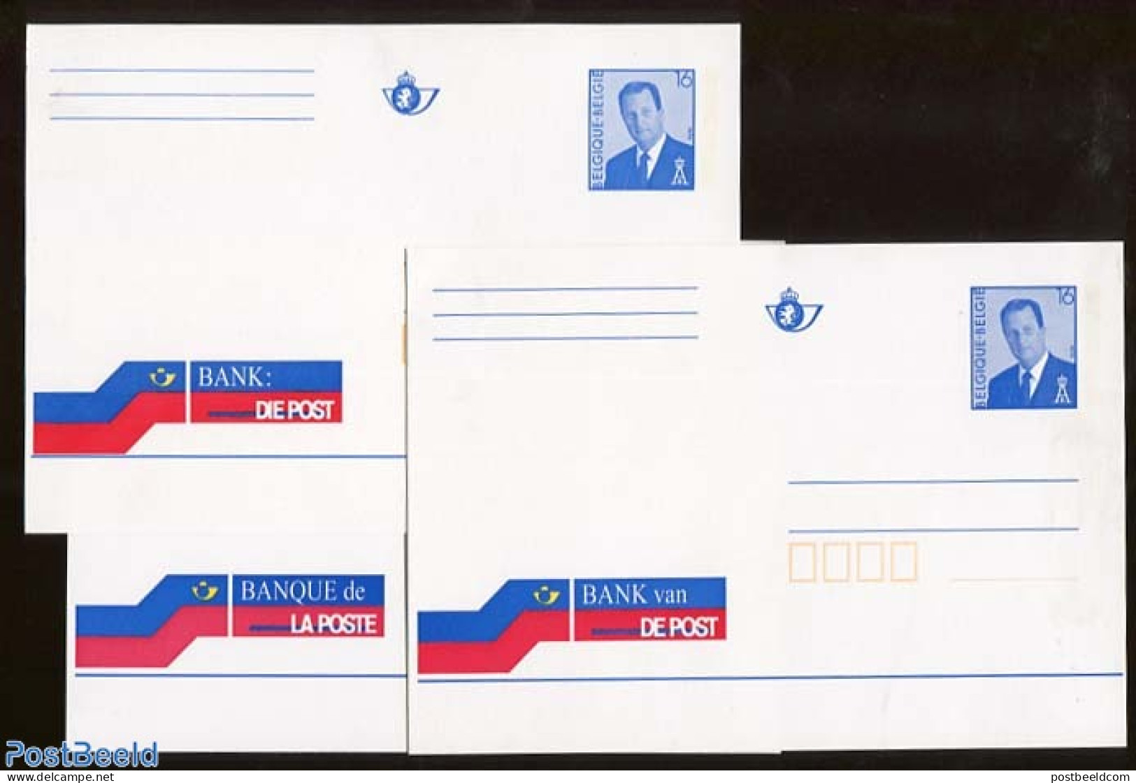 Belgium 1995 Postcard Set, Postal Bank (3 Cards), Unused Postal Stationary, Various - Banking And Insurance - Brieven En Documenten