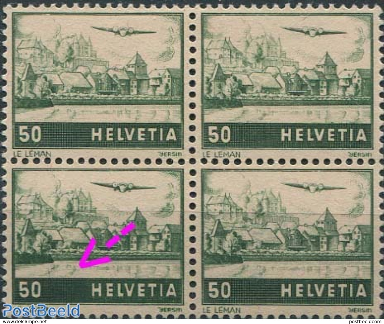 Switzerland 1941 50c, Double Embossed On Left Side, Mint NH, Various - Errors, Misprints, Plate Flaws - Neufs