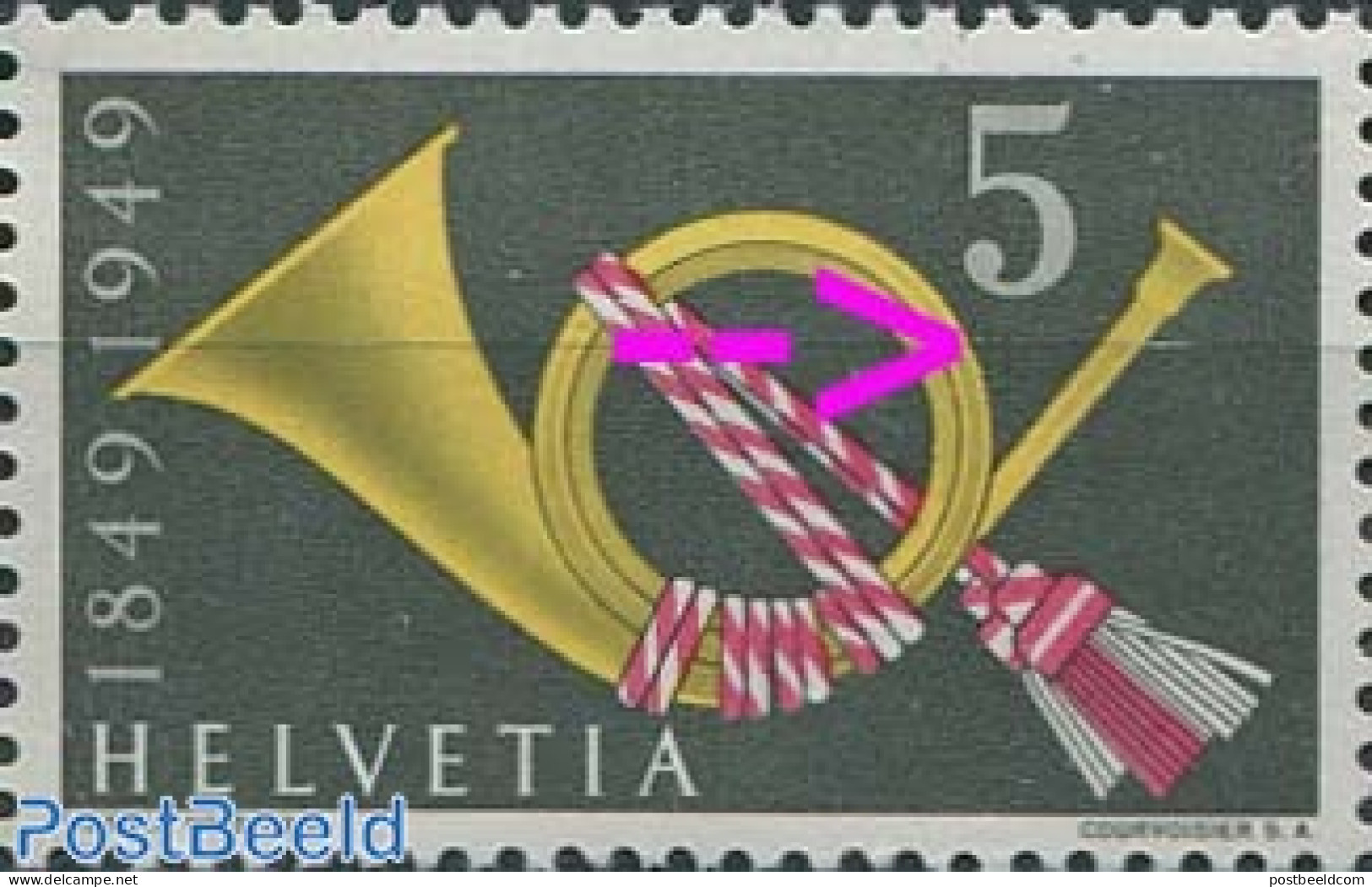 Switzerland 1949 Plate Flaw, 5pf, Stripes, Mint NH, Various - Errors, Misprints, Plate Flaws - Neufs