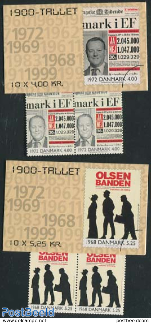 Denmark 2000 20th Century 2 Booklets, Mint NH, History - Performance Art - Europa Hang-on Issues - Newspapers & Journa.. - Nuevos