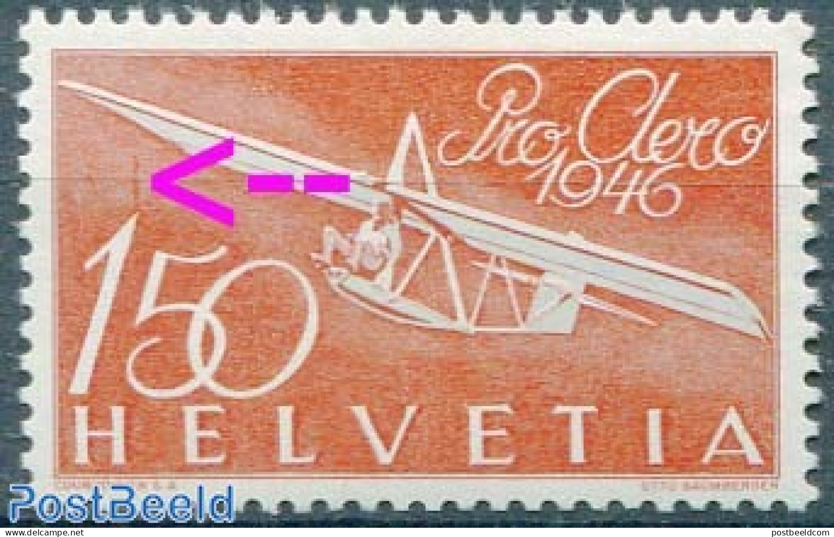 Switzerland 1946 150c, Plate Flaw, Red Line From Left Wing To 150, Unused (hinged), Transport - Various - Aircraft & A.. - Ongebruikt