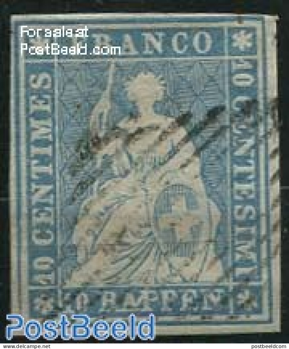 Switzerland 1854 10R, Blue, 2nd Munich Print, Used, Used Stamps - Oblitérés