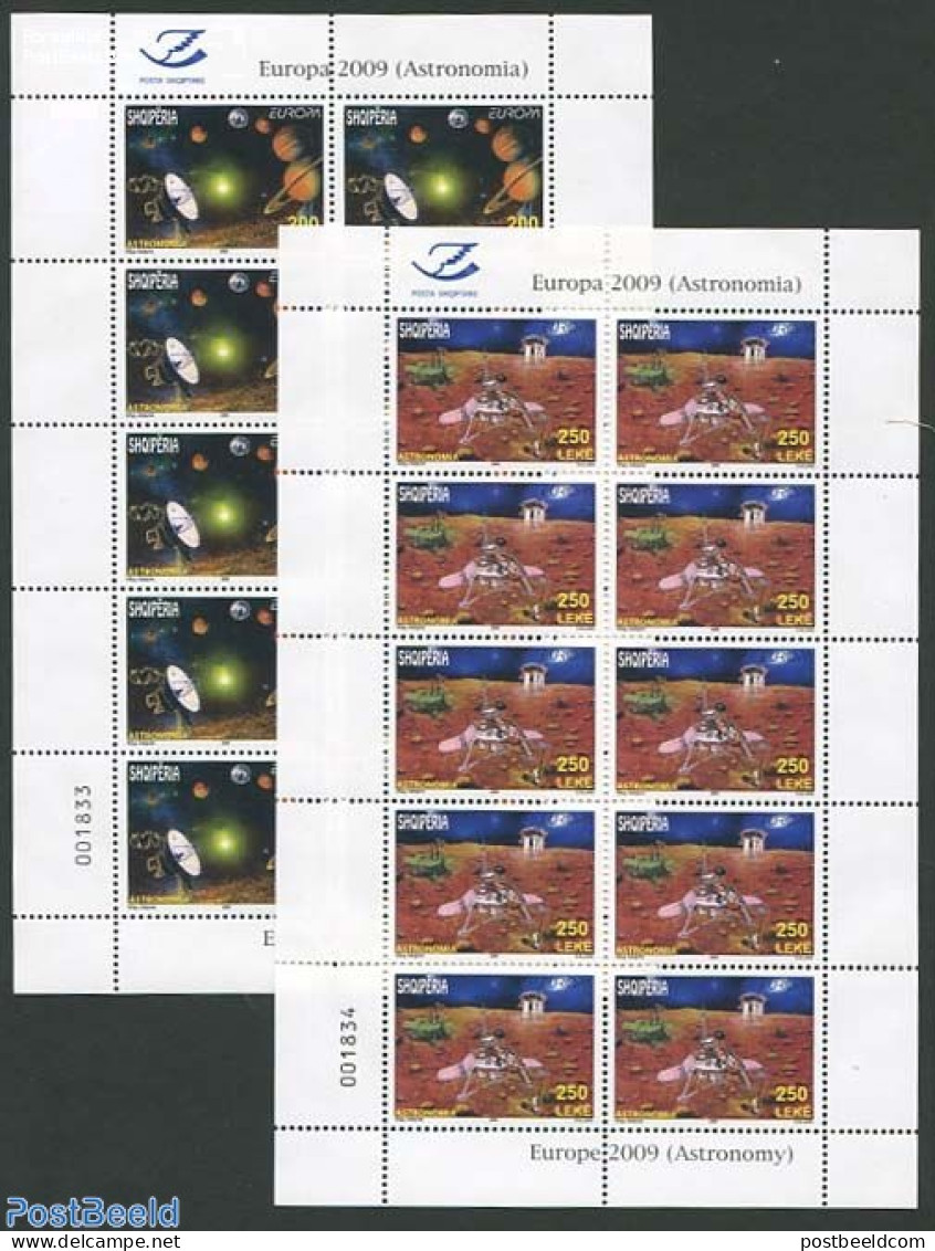 Albania 2009 Europe, Astronomy 2 M/s, Mint NH, History - Science - Transport - Europa (cept) - Astronomy - Space Explo.. - Astrology
