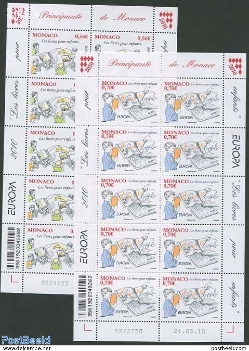 Monaco 2010 Europe, Childrens Books 2 M/s, Mint NH, History - Europa (cept) - Art - Children's Books Illustrations - Unused Stamps