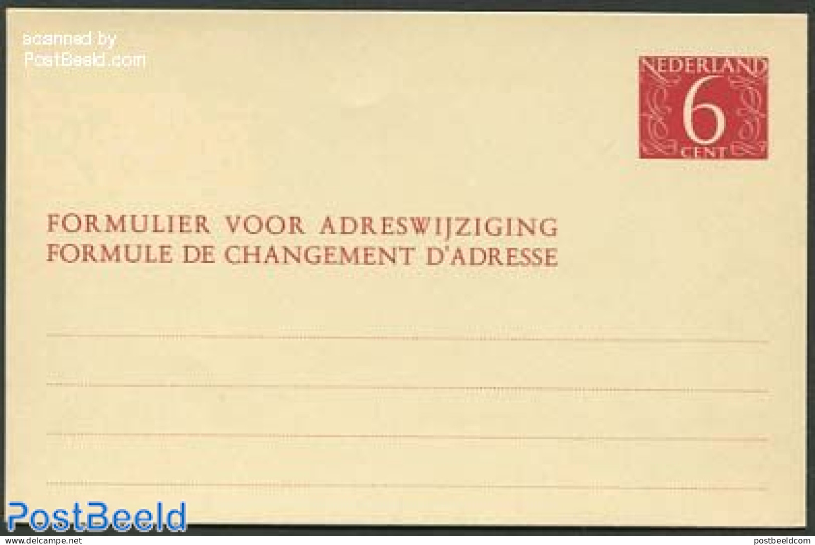 Netherlands 1957 New Address Card 6c Red, Unused Postal Stationary - Covers & Documents