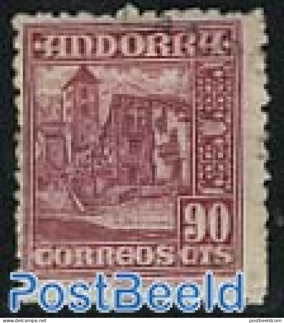 Andorra, Spanish Post 1948 90c, Ordino, Stamp Out Of Set, Mint NH - Unused Stamps
