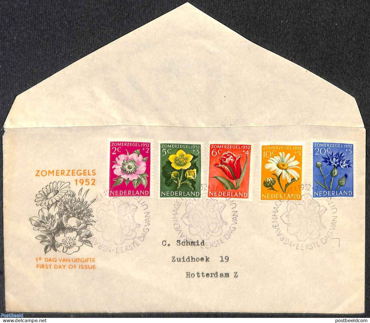 Netherlands 1952 Flowers FDC, Open Flap, Typed Address, First Day Cover, Nature - Flowers & Plants - Briefe U. Dokumente