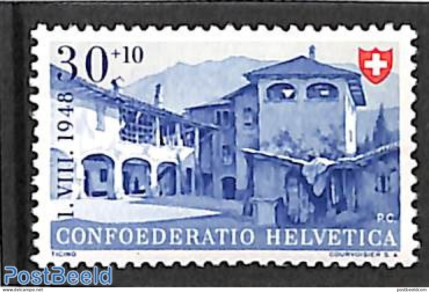 Switzerland 1948 30+10c, Stamp Out Of Set, Mint NH, Art - Architecture - Neufs