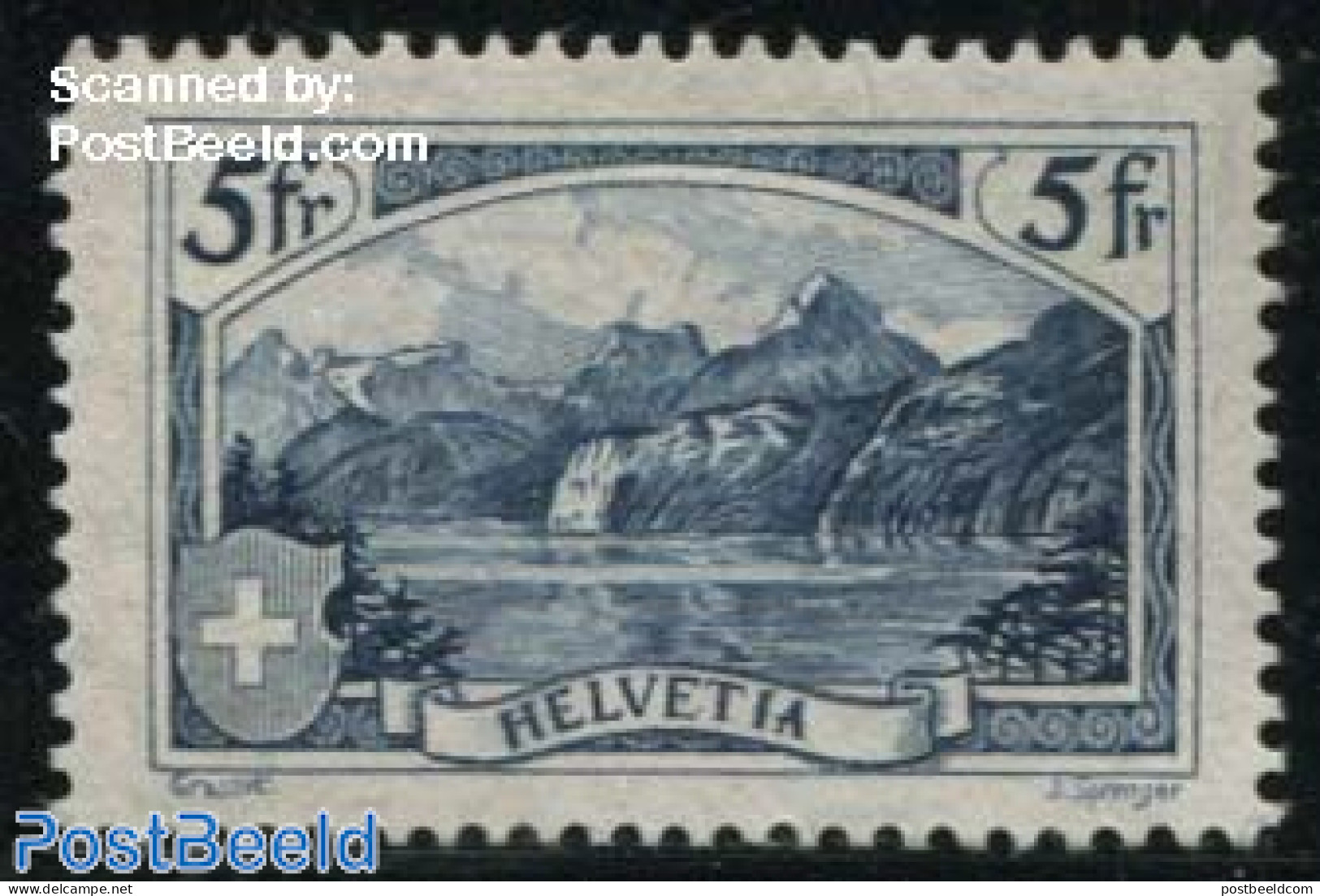 Switzerland 1928 5Fr. Blue, Stamp Out Of Set (J. Sprenger), Unused (hinged) - Ungebraucht