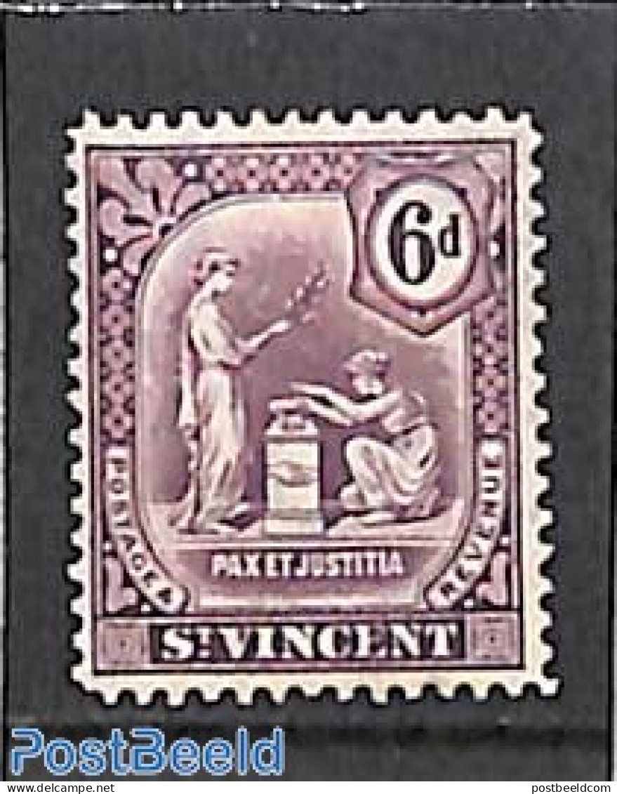 Saint Vincent 1909 6p, Without Point Under D, Stamp Out Of Set, Unused (hinged) - St.Vincent (1979-...)