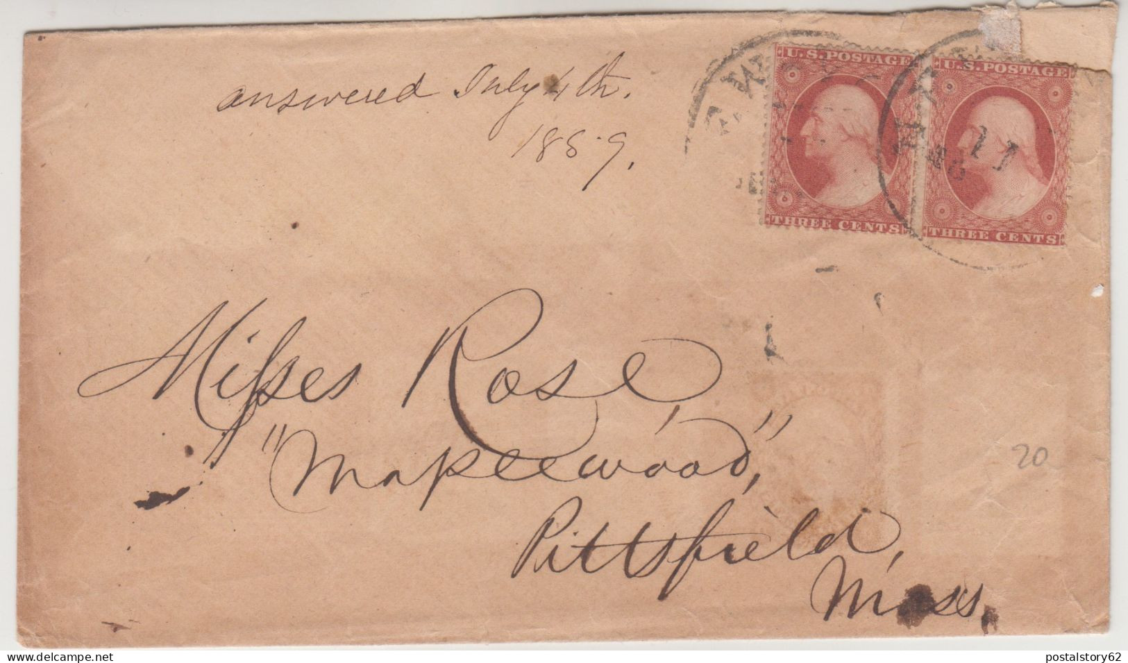 Pittsfield Cover 1889 Three + Three Cents - Lettres & Documents