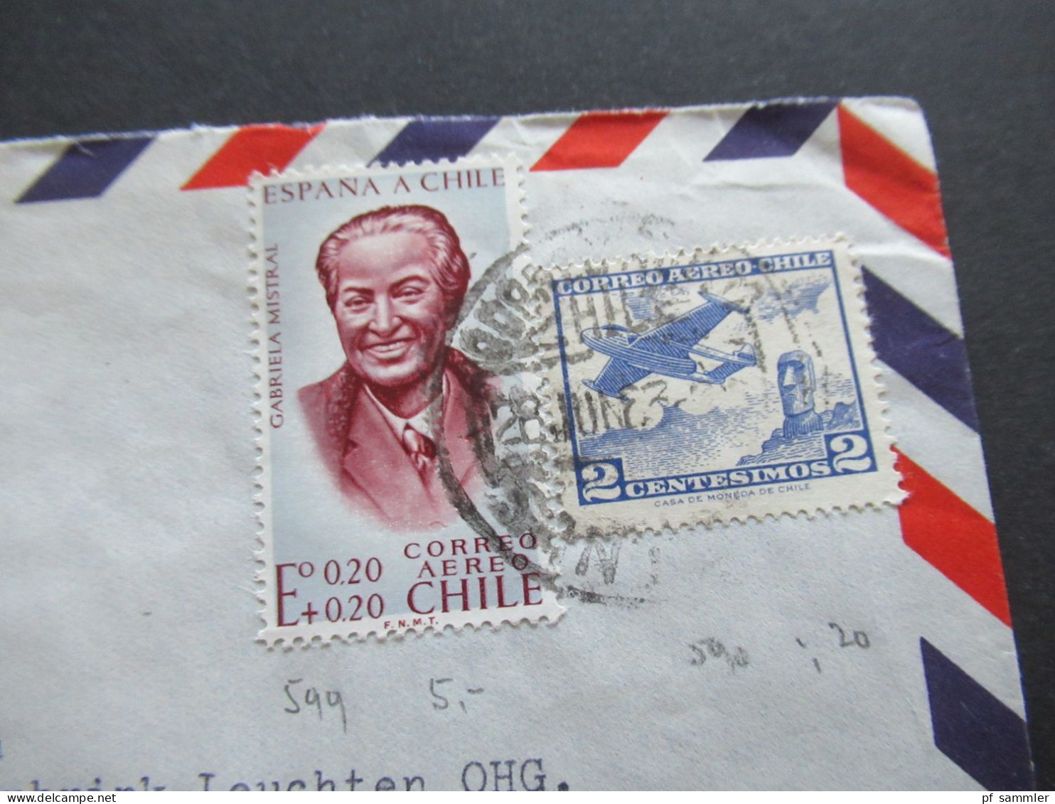 Südamerika Chile Um 1964 Via Air Mail Luftpost Gabriela Mistral MiF Umschlag Oscar Harbart Santiago Chile - Cile