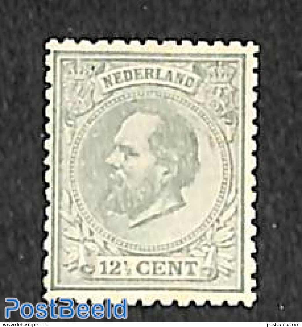 Netherlands 1884 12.5c, Grey, Perf. 12.5, Small Holes, Unused (hinged) - Neufs