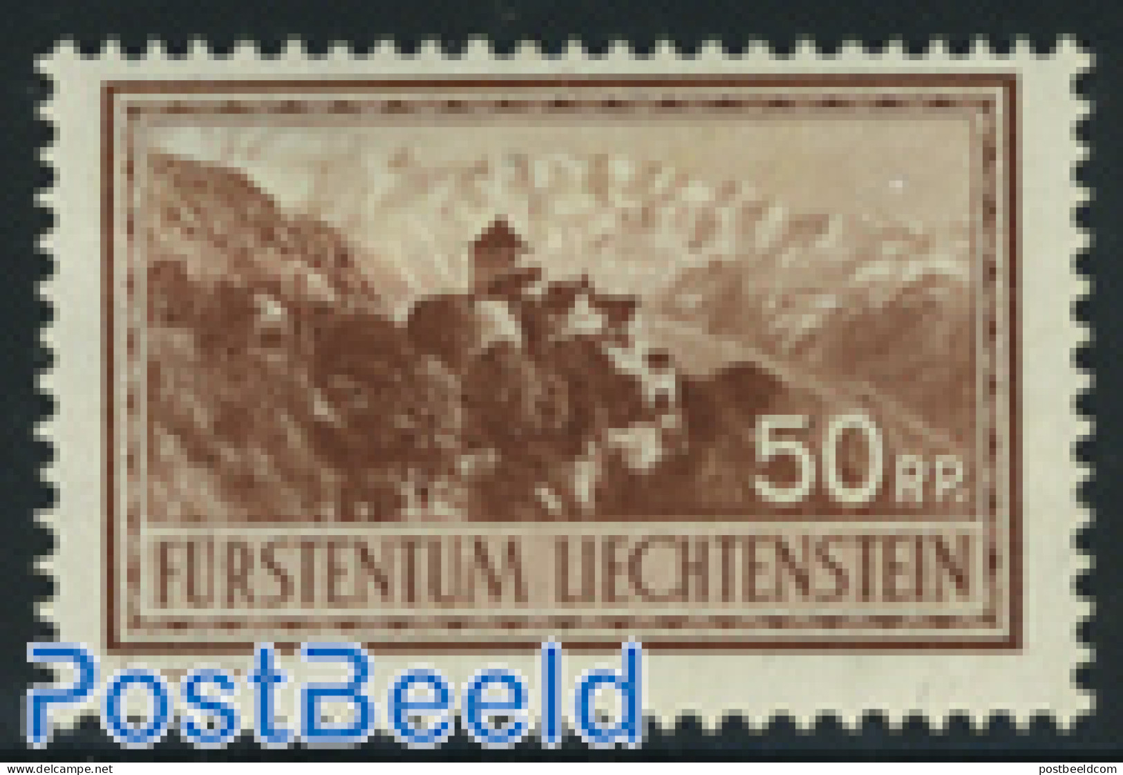 Liechtenstein 1934 50Rp, Stamp Out Of Set, Unused (hinged), Art - Castles & Fortifications - Ungebraucht