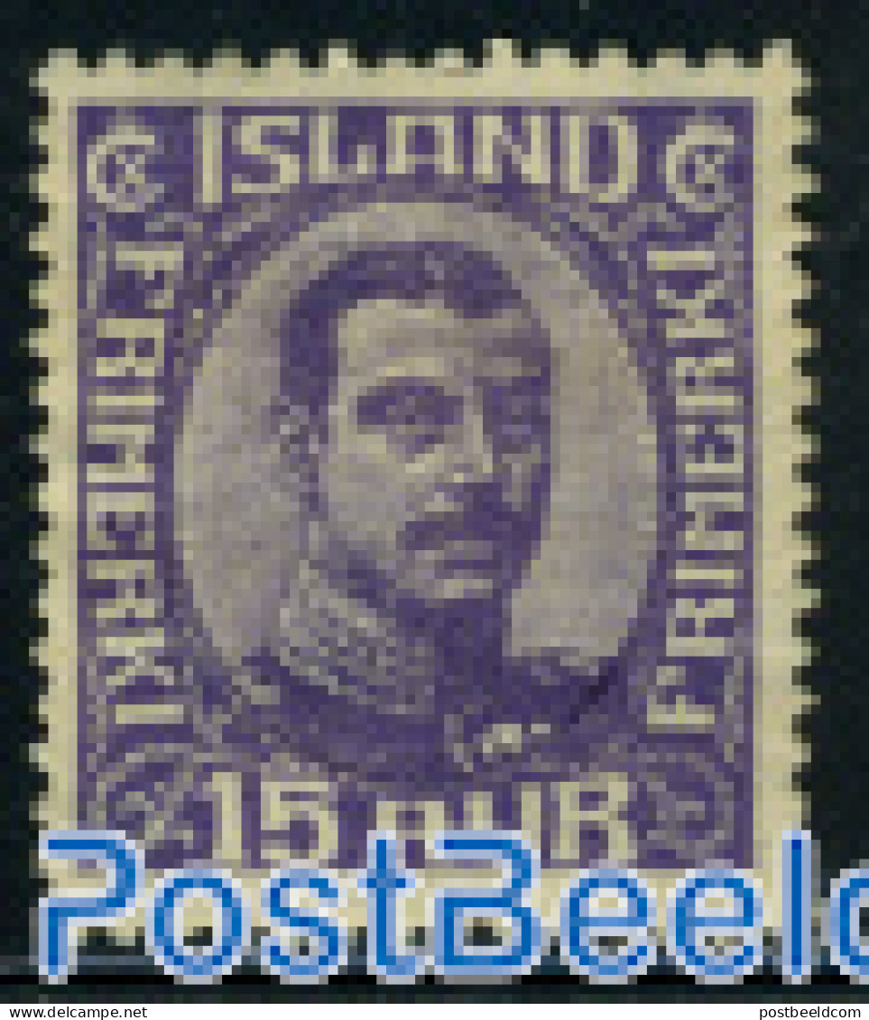 Iceland 1920 15A Violet, Stamp Out Of Set, Unused (hinged) - Unused Stamps