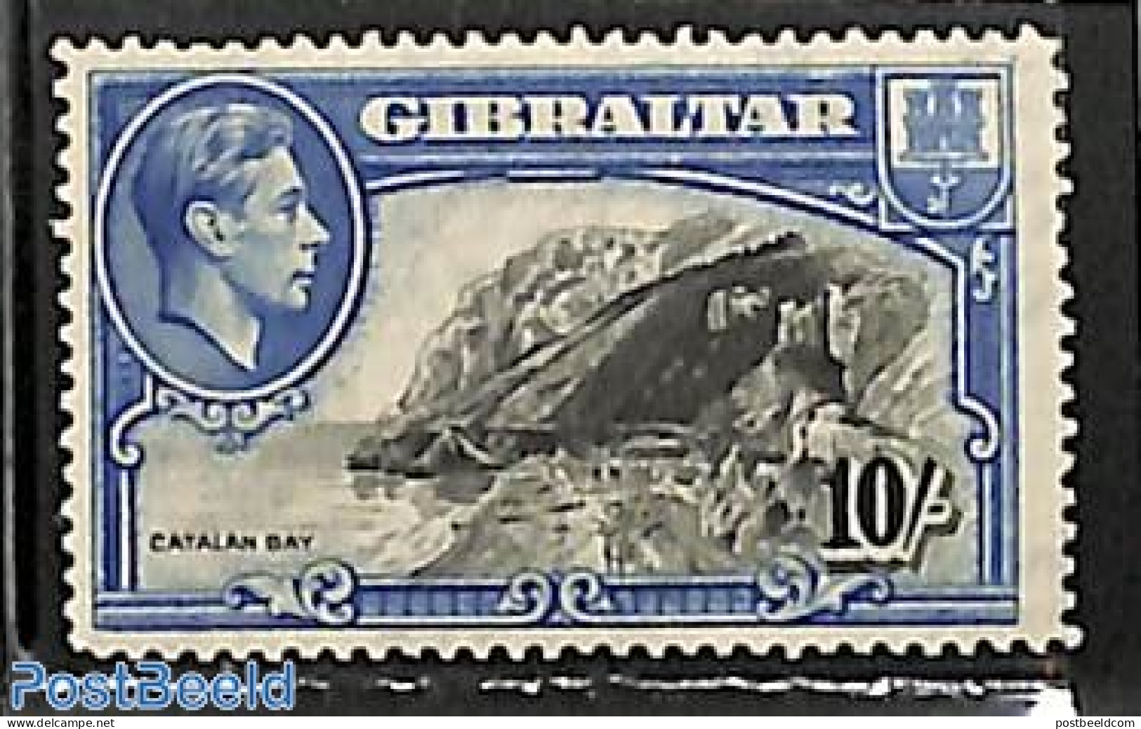 Gibraltar 1938 10Sh, Perf. 14, Stamp Out Of Set, Unused (hinged), History - Coat Of Arms - Gibraltar
