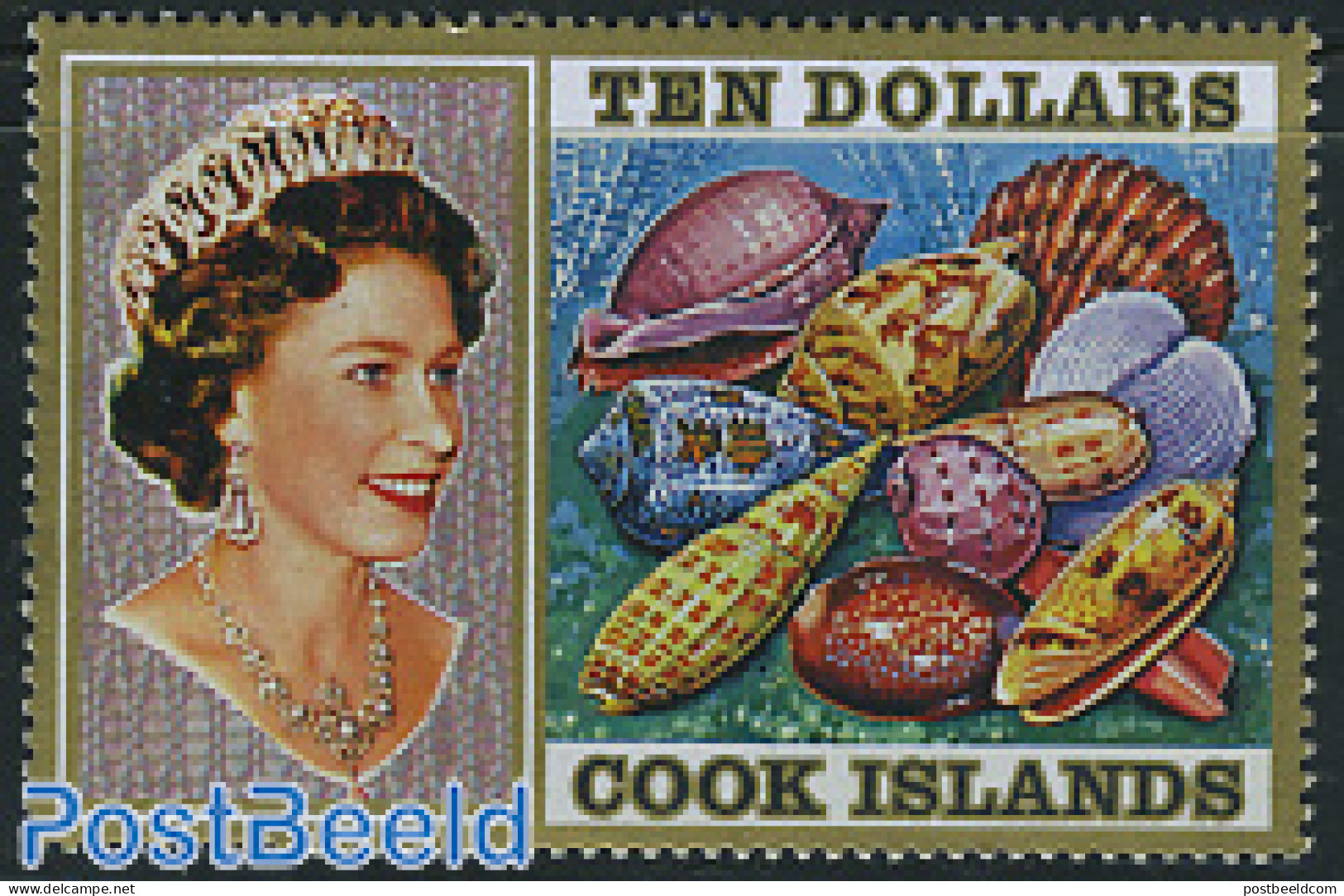 Cook Islands 1974 $10, Stamp Out Of Set, Mint NH, Nature - Shells & Crustaceans - Marine Life