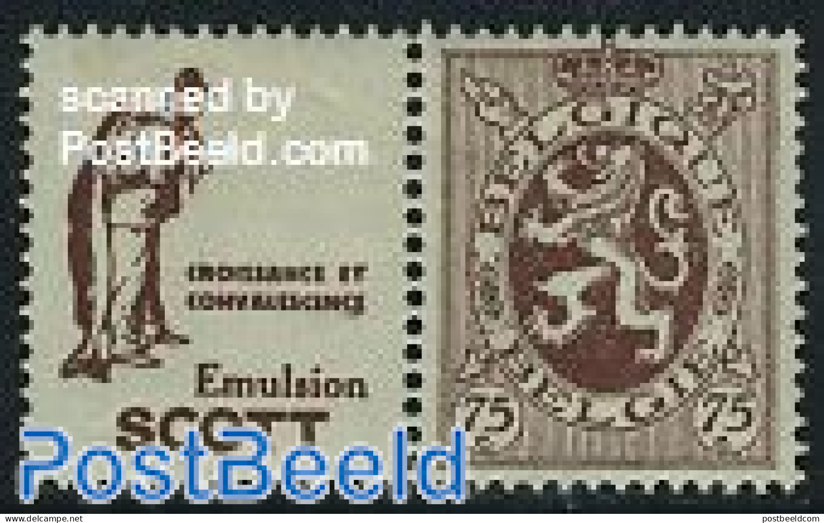 Belgium 1929 75c + Scott Croissance Et Convalescence Tab, Unused (hinged) - Nuevos