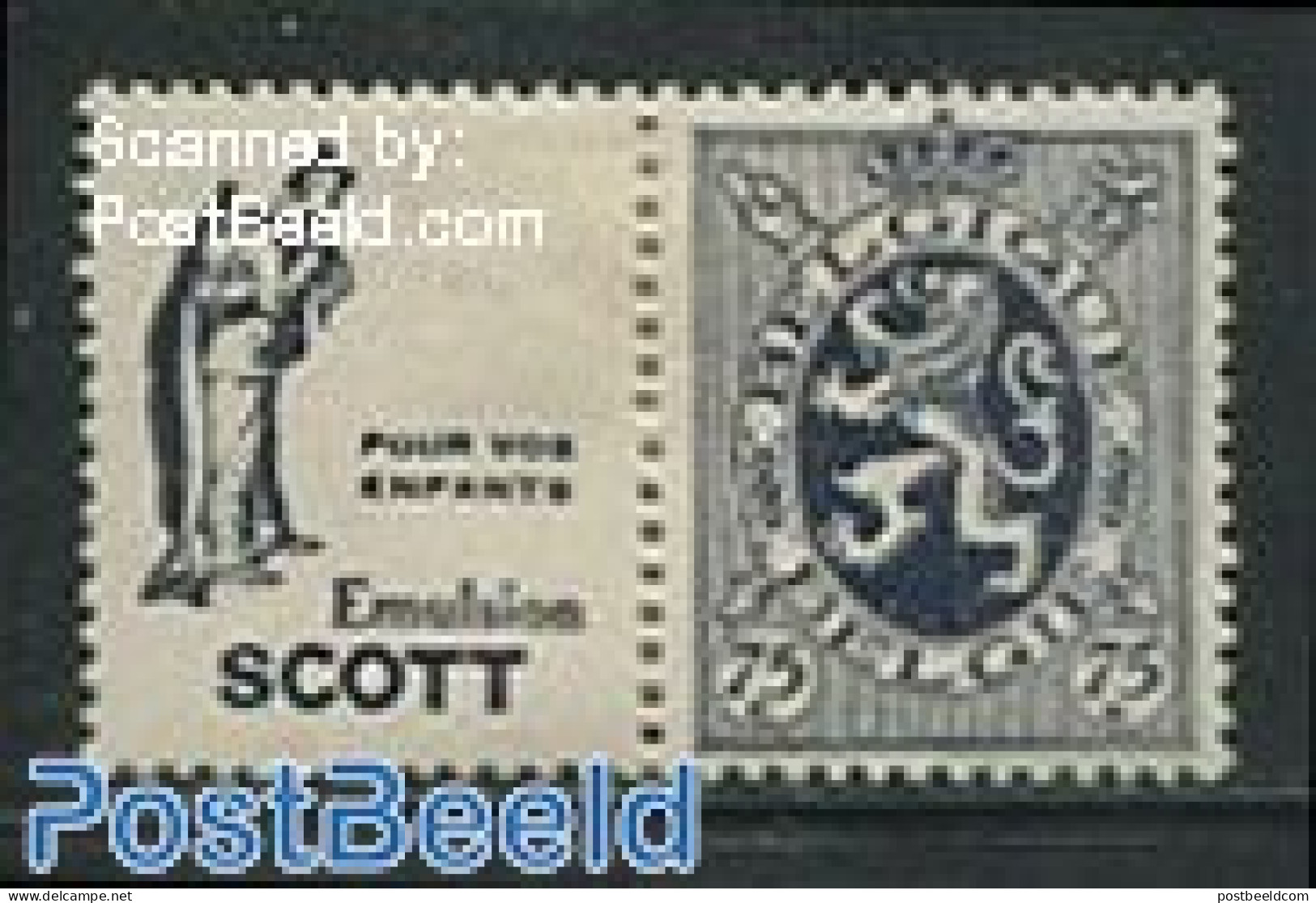 Belgium 1929 75c + Scott Pour Vos Enfants Tab, Mint NH - Nuevos