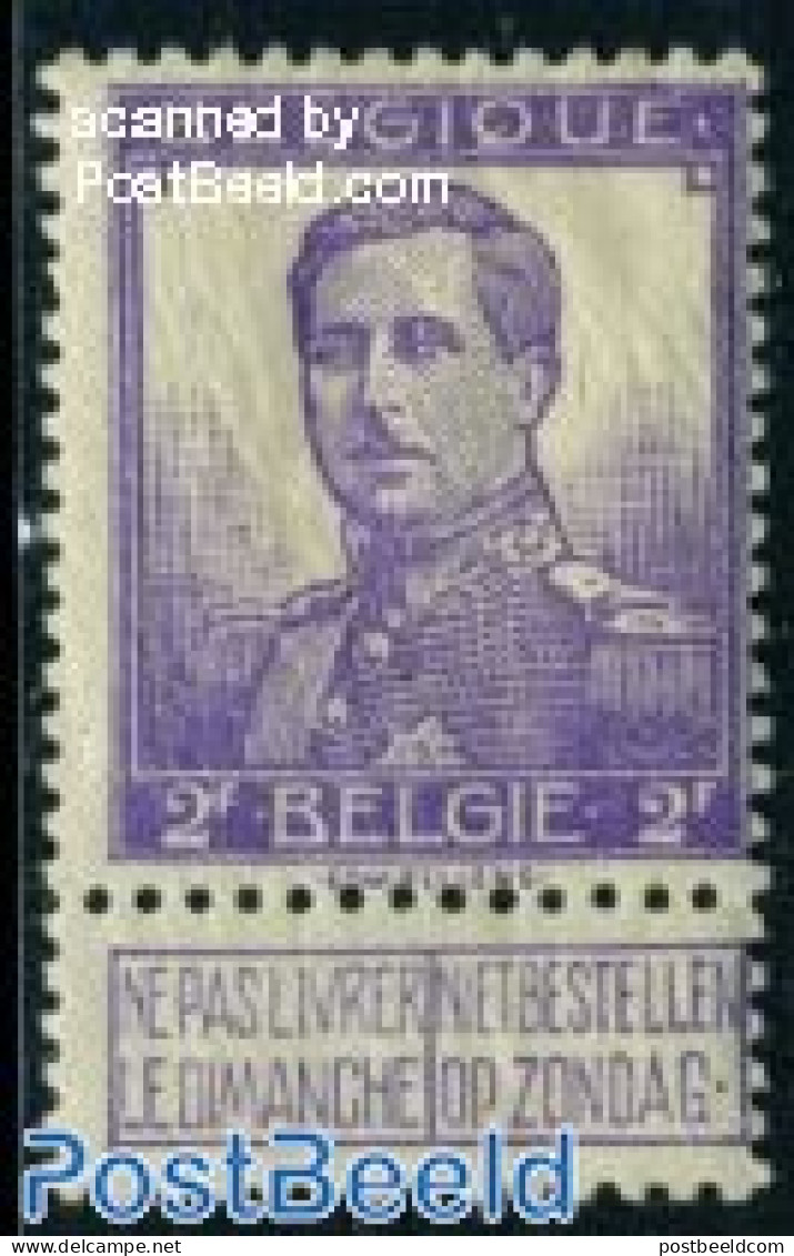 Belgium 1912 2Fr, Stamp Out Of Set, Unused (hinged) - Ongebruikt