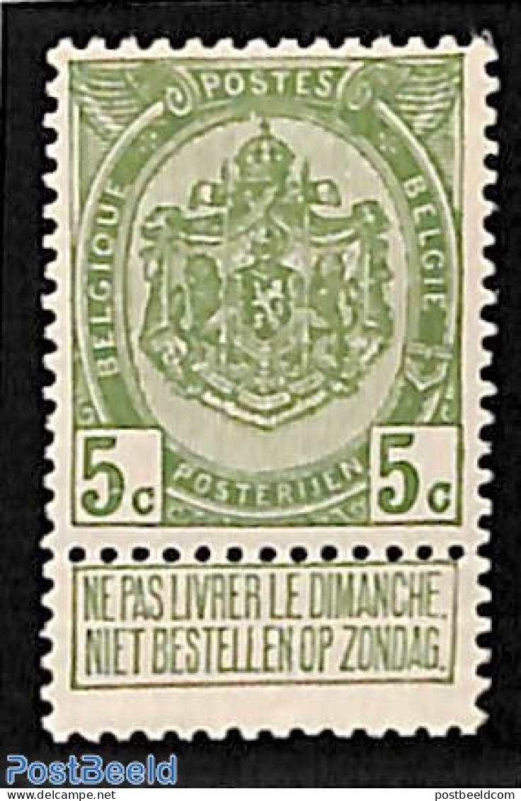 Belgium 1907 5c, Stamp Out Of Set, Unused (hinged), History - Coat Of Arms - Unused Stamps