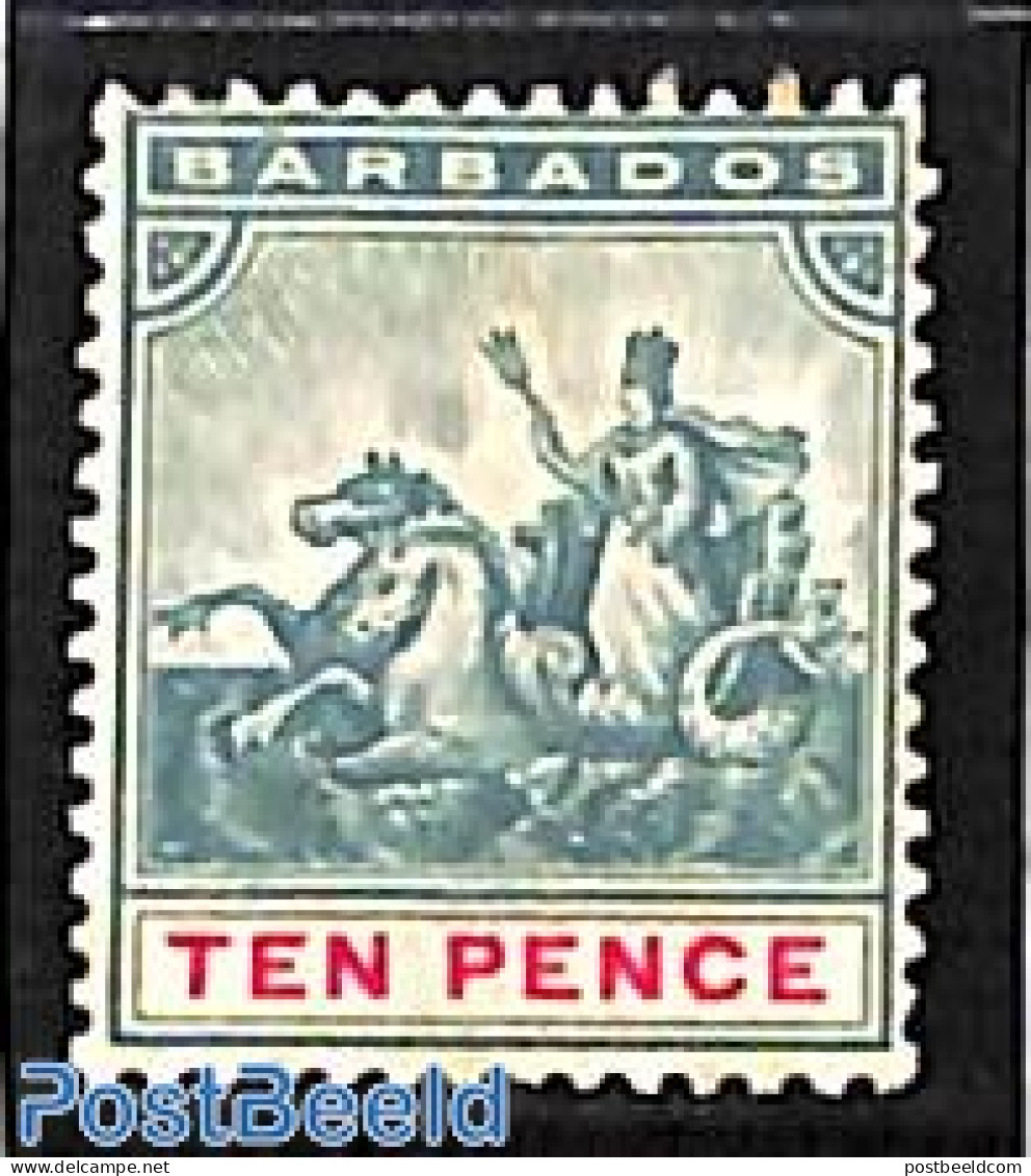Barbados 1892 10p, Stamp Out Of Set, Unused (hinged), Nature - Horses - Barbades (1966-...)